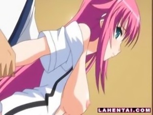 Pink-haired hentai chick with big boobs gets screwed by a big cock