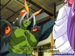 Hentai with bouncing tits caught and fucked by monster