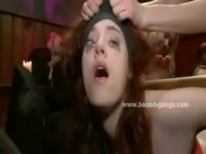 Redhead with big boobs hanged with ropes free