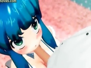 Anime with blue hair doing blowjob