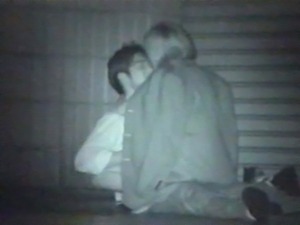 Asian couple fuck in the park at night