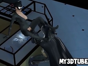 Hot 3D Catwoman sucks on Batmans rock hard cock
