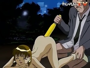 Tight hentai ass gets stretched by this yellow bat