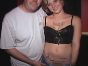 Blonde Hottie wit Awfull Tattoos Gang Banged in Porn Theater