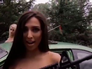 Hot busty babes demolition derby and swimming in shark cage