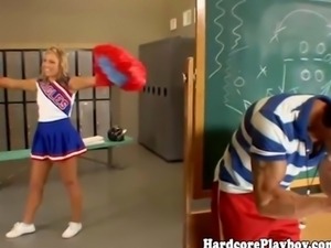 Flexible cheerleader teen in lockerroom