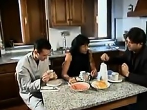 Tattooed Latin MILF With Two Guys In A 3some
