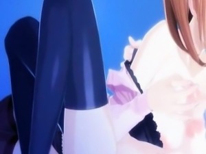 Big titted 3D anime lesbians kiss