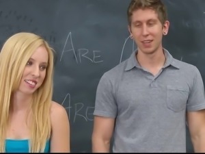 InnocentHigh Awe-inspiring blonde youngster drills bf in classroom
