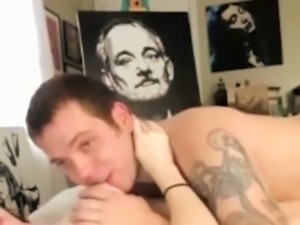 Tattooed buddy was really busy with sucking his gal's sweet big titties