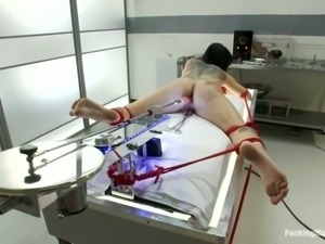 Booty siren gets bondage and drilled by a machine