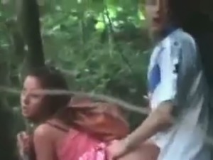 Amateur pale couple was caught fucking doggy in the woods