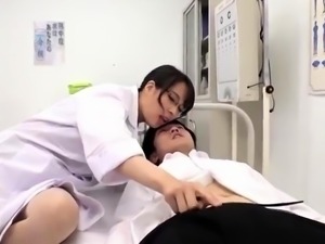 Seductive Asian nurse blowing and rimming a young patient