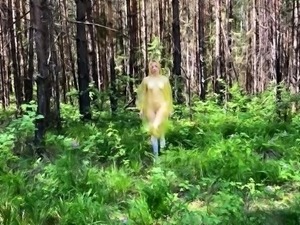 Cute redhead teen gives a sensual POV blowjob in the woods
