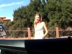 Gorgeous hitchhiker gives her driver a perfect POV footjob