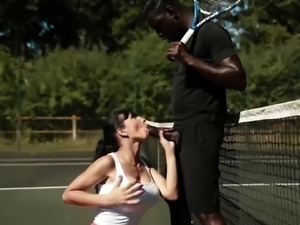 Big breasted milf satisfying her interracial needs outside