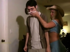 Sultry blonde mom offers a nerdy young boy a nice handjob