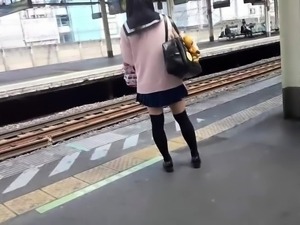 Beautiful Japanese girl in white panties upskirt in public