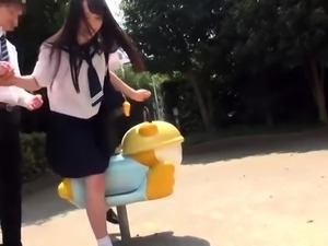 Hairy Japanese brunette pisses on the park