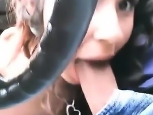 Hot latina gives her BF a blowjob in the car