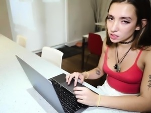 Stepsister watching porn with her pussy exposed widely