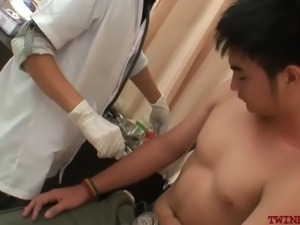 Skinny Asian breed with paramedic in a duo after exam and bj