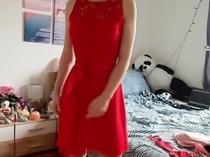 Trying on different outfits
