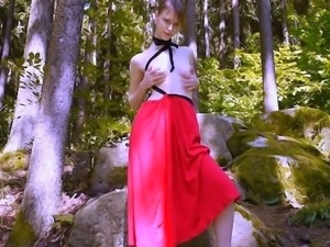 Tiny redhead teen outdoor masturbation